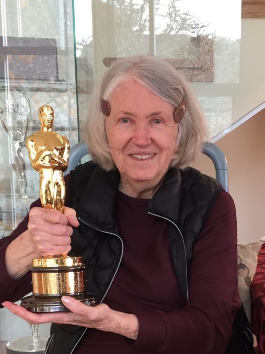 Allie Light with the Oscar she and her husband won in 1991. Photo by Jan Robbins  