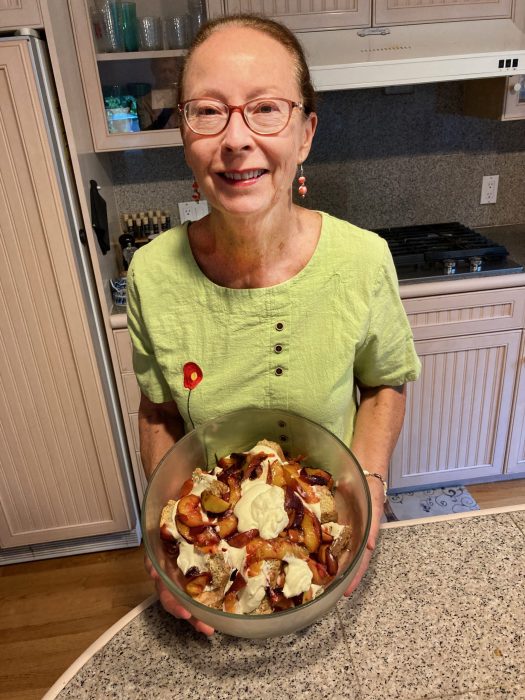 Wade with a trifle made form her home-grown peaches.