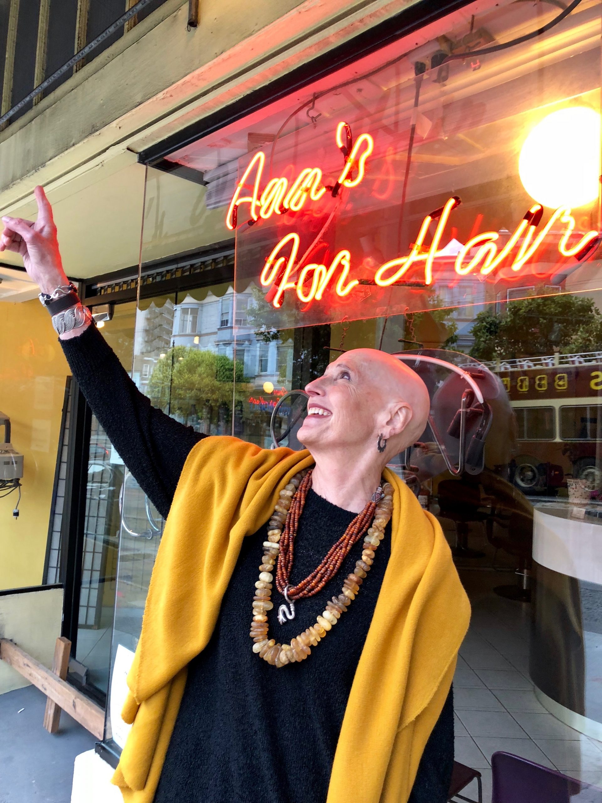 Sculptor & jeweler who finds inspiration in the sea, land and found objects discovers art in her own baldness