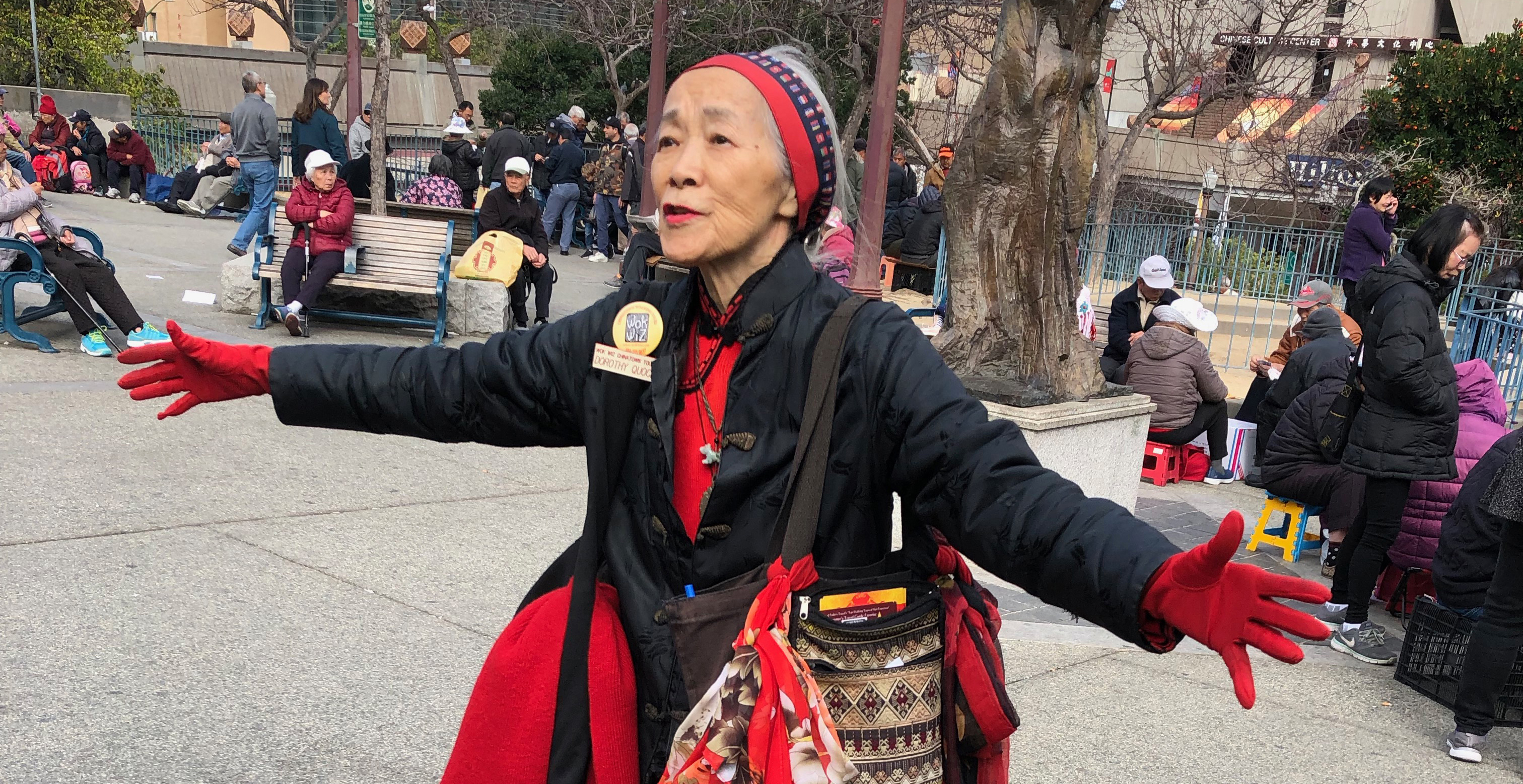 Dorothy Quock conducting a tour in Chinatown.