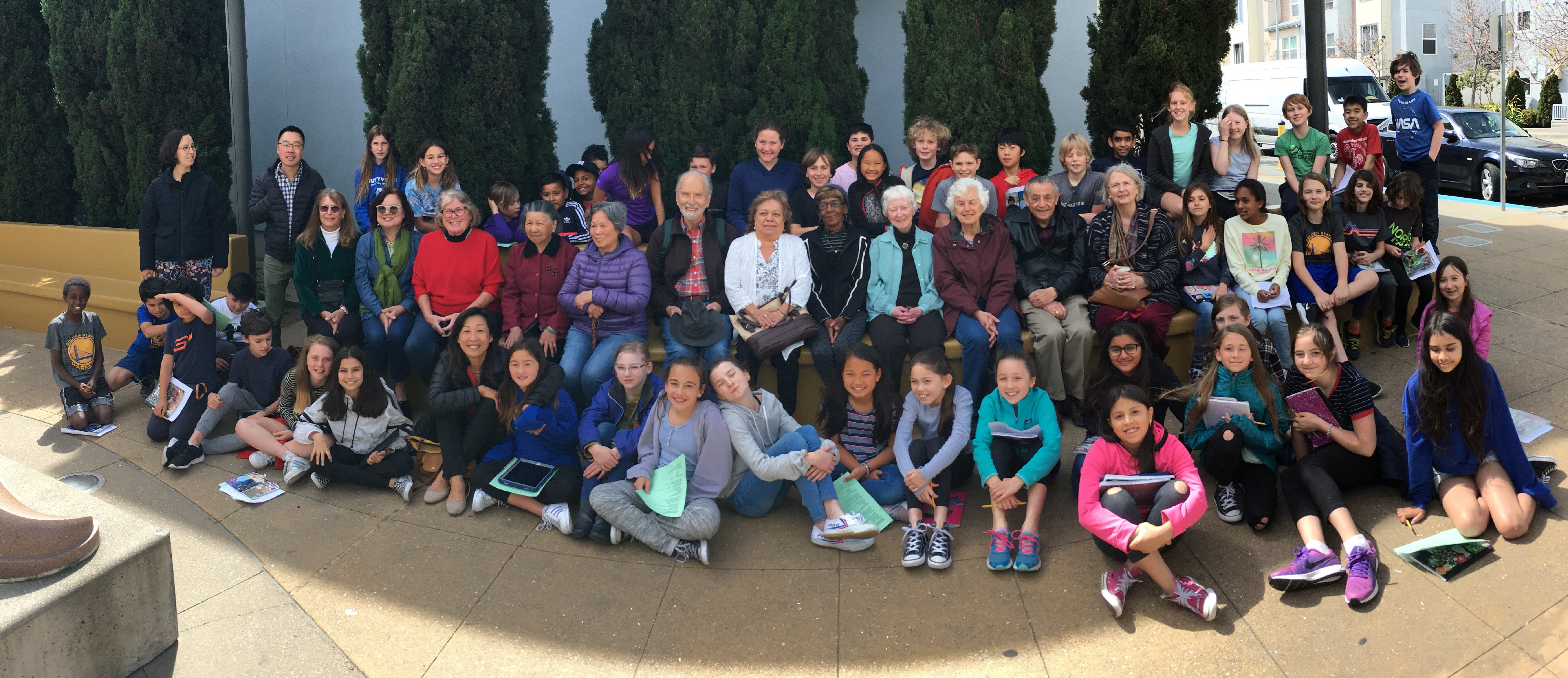 Fifth-graders and seniors at the Friends School storytelling event.